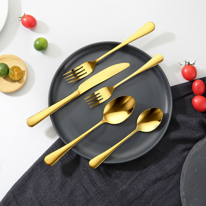 Start2Finish VEVOR 60-piece gold and silver stainless steel flatware set including knives, forks, and spoons for home use.