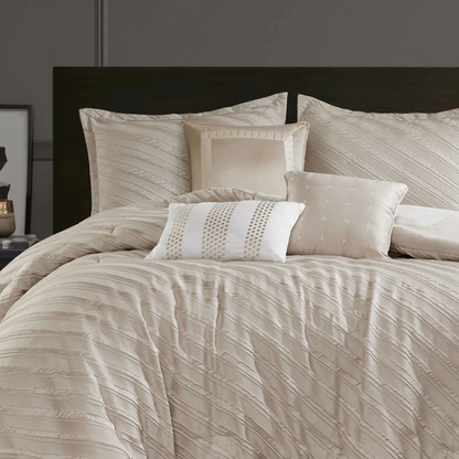 Start2Finish Riva 7-piece beige comforter set with matching pillows, plush bedding for a cozy bedroom look