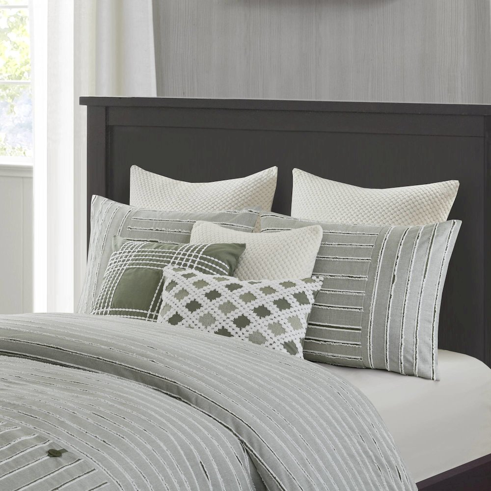 Start2Finish oversized cotton comforter set with Euro shams and throw pillows, showcasing a cozy, relaxed bedroom bedding arrangement.