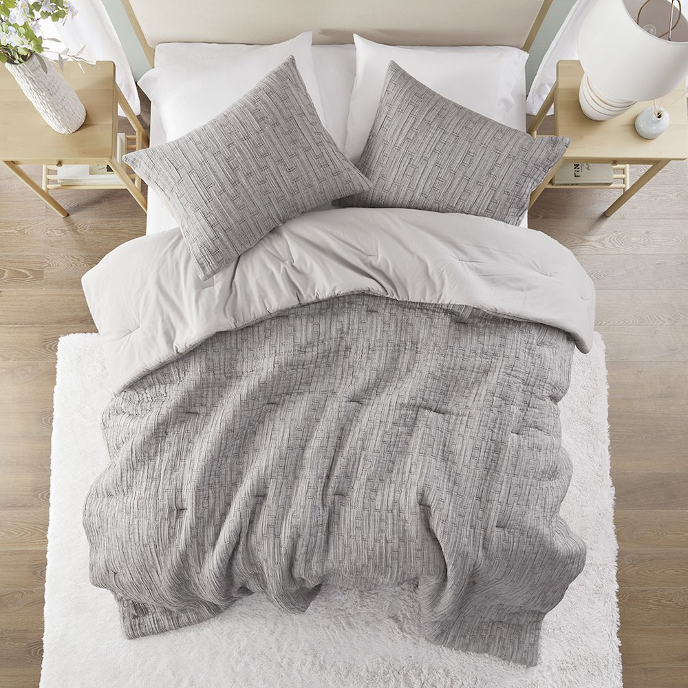 Start2Finish Arlo oversized comforter set in charcoal color, featuring a soft, plush bedding with matching pillow shams.
