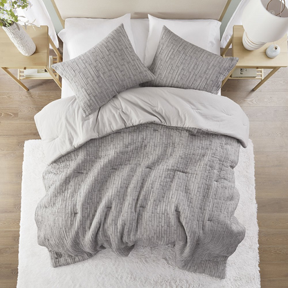 Start2Finish Arlo oversized comforter set in charcoal color, featuring a soft, plush bedding with matching pillow shams.