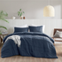 Start2Finish Porter soft washed navy pleated comforter set with textured bedding design on a bed.