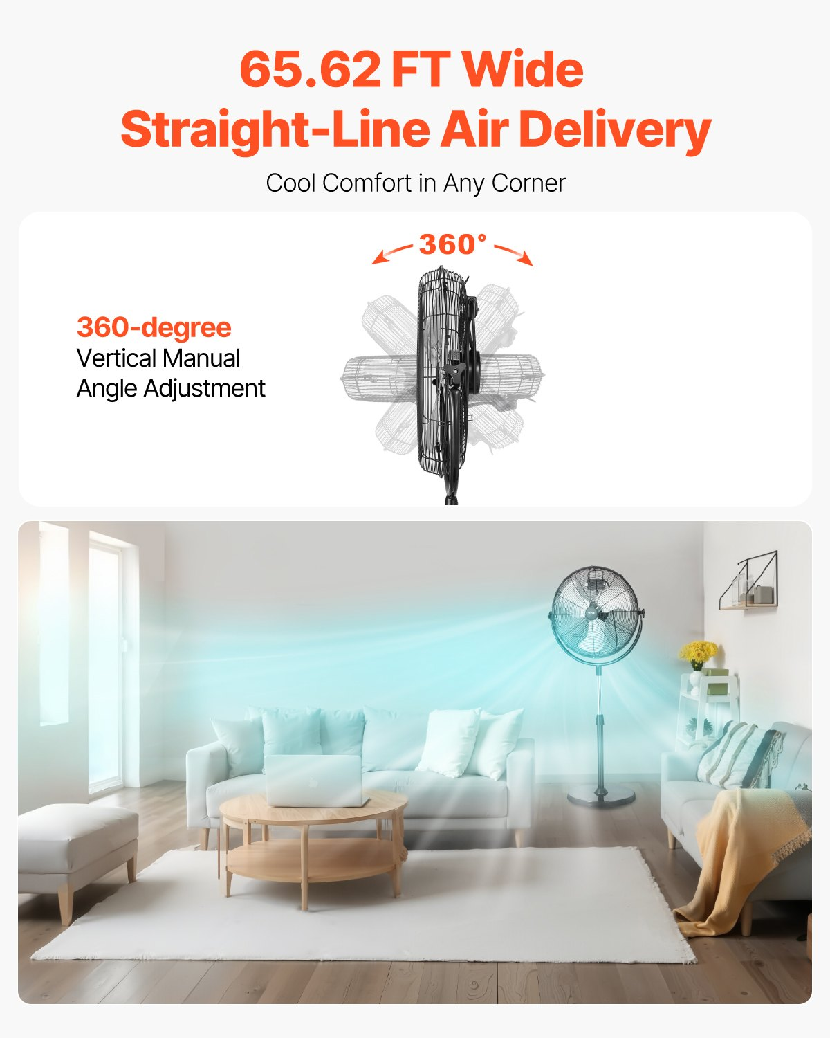 Start2Finish VEVOR 18-inch industrial pedestal fan with adjustable height, three speed settings, black standing fan for warehouse or garage