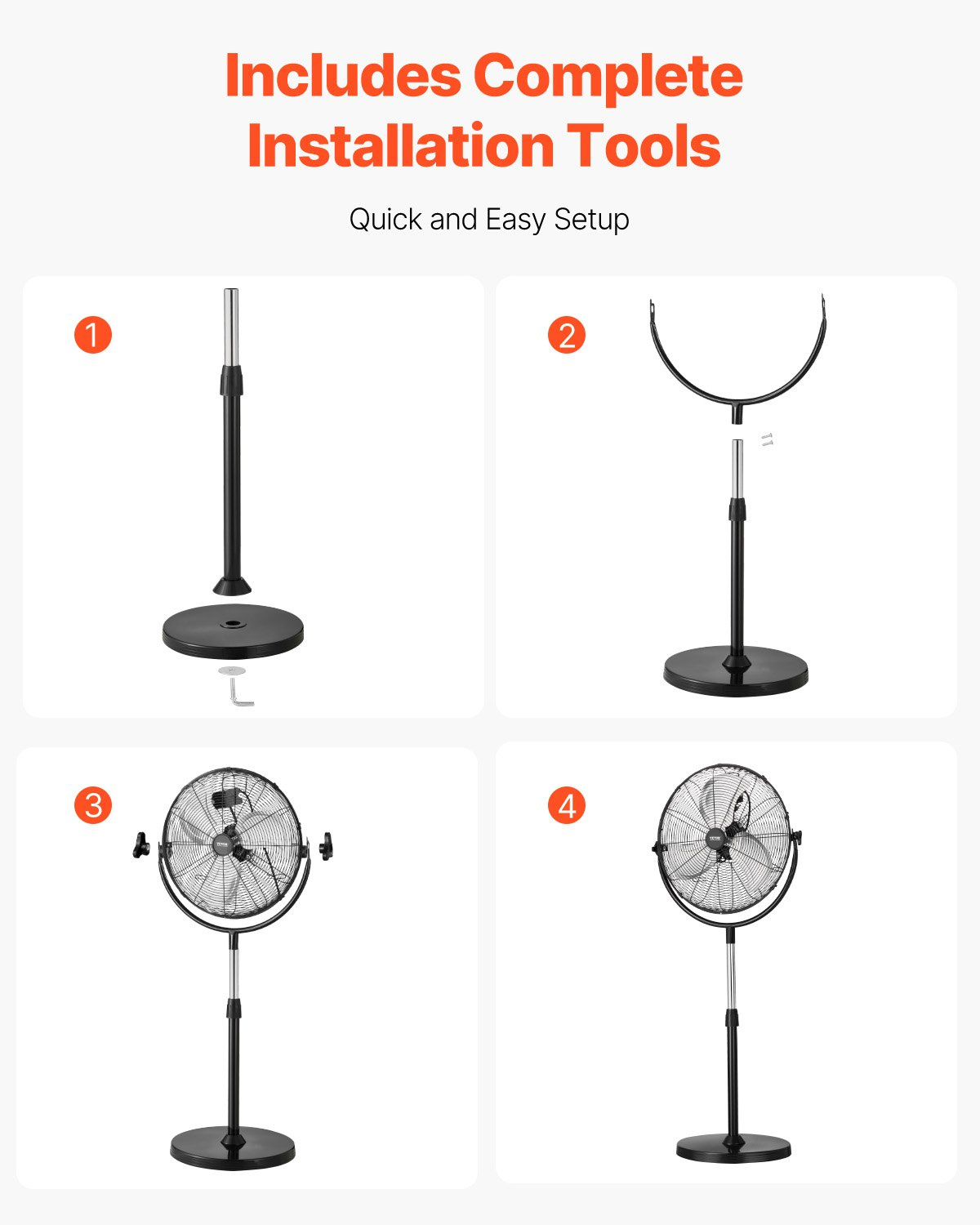 Start2Finish VEVOR 18-inch industrial pedestal fan with adjustable height, black standing fan, three-speed high-power floor fan.