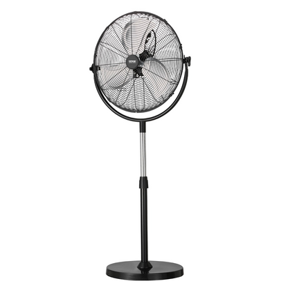 Start2Finish VEVOR 18-inch industrial pedestal fan with adjustable height, three speed settings, black standing floor fan for warehouse or garage