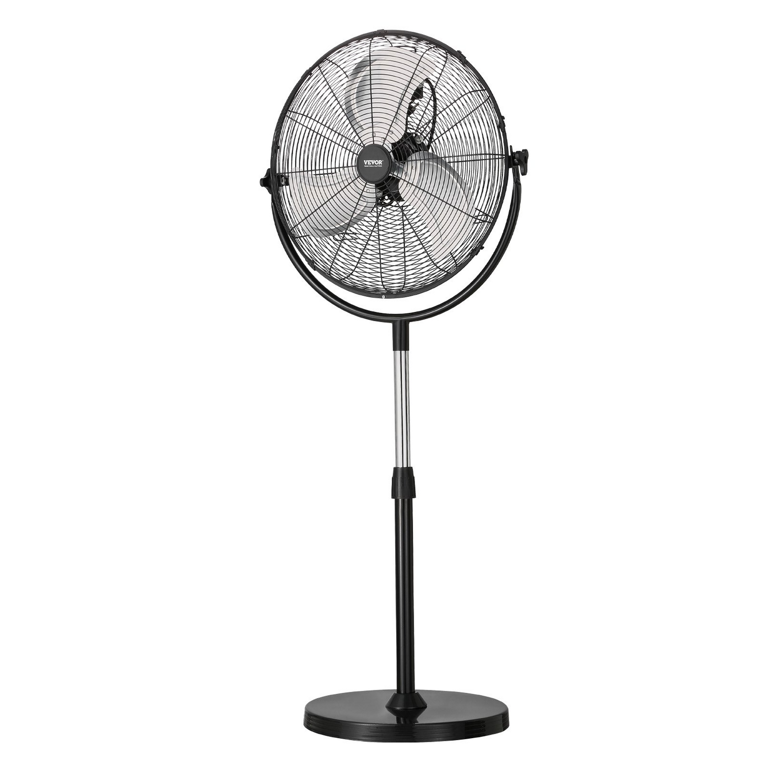 Start2Finish VEVOR 18-inch industrial pedestal fan with adjustable height, 3-speed settings, black standing fan for warehouse or garage