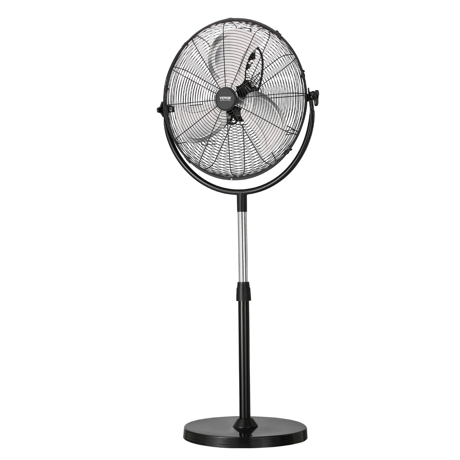 Start2Finish VEVOR 18-inch industrial pedestal fan with adjustable height, 3-speed settings, black standing fan for warehouse or garage