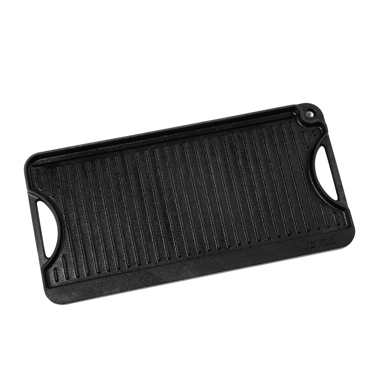 Start2Finish VEVOR reversible cast iron grill and griddle, 20x10 inch black rectangular pan with handle for indoor and outdoor cooking.
