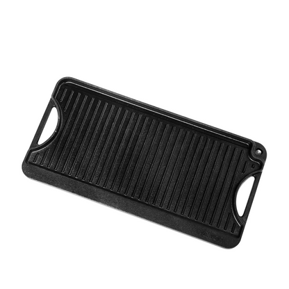 Start2Finish VEVOR 20x10 inch cast iron reversible grill and griddle with handle, ideal for indoor, outdoor, camping, and BBQ cooking