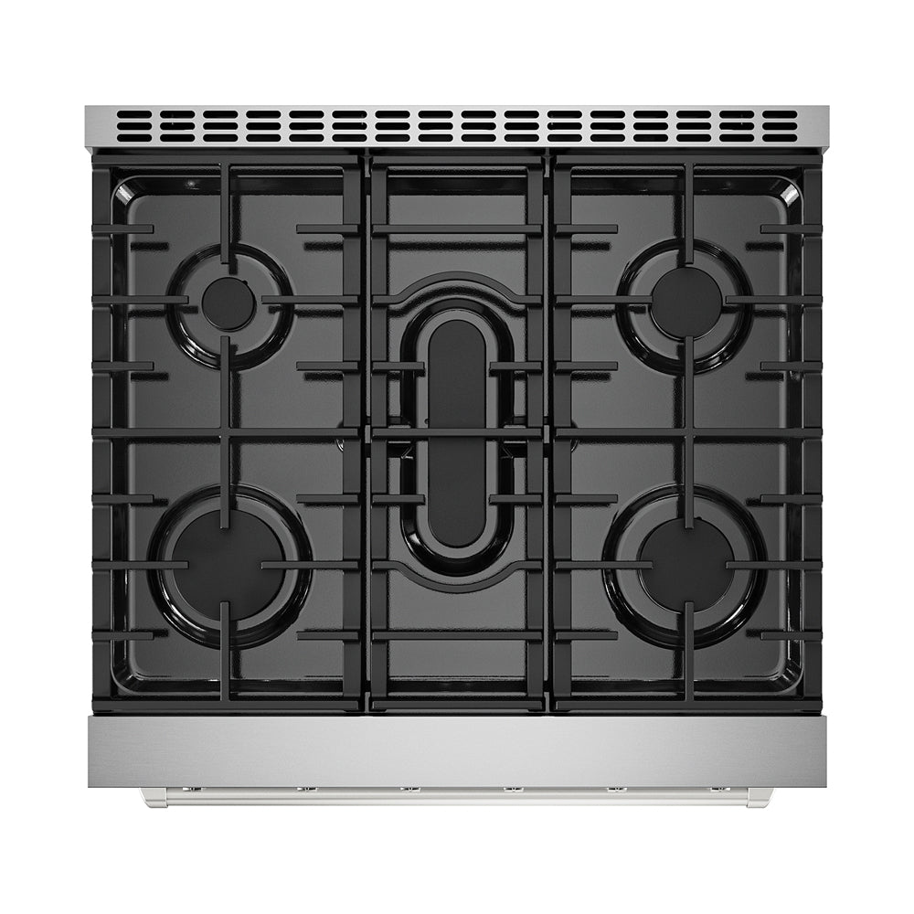 Empava 30-inch pro-style slide-in gas oven range with stainless steel finish and control knobs, designed for modern kitchens.