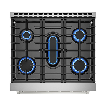 Empava 30-inch pro-style slide-in gas range with single oven, stainless steel finish, and control knobs for efficient cooking.
