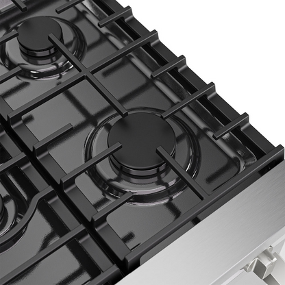 Start2Finish Empava 30-inch slide-in gas range with a single oven, stainless steel finish, and control knobs on the front panel.