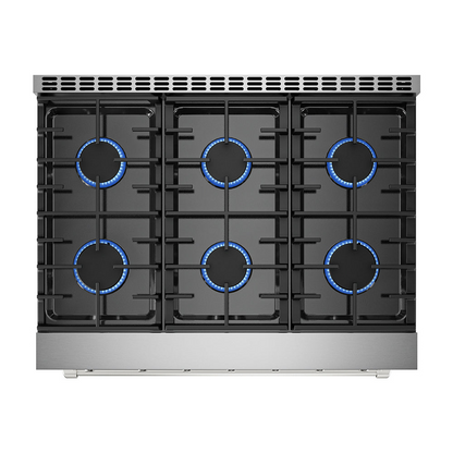Empava 36-inch pro-style slide-in gas range with a single oven, stainless steel finish, and control knobs on the front.