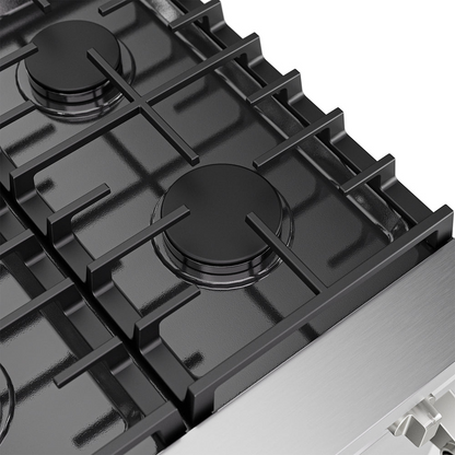 Empava 36-inch pro-style slide-in gas range with a single oven, stainless steel finish, and control knobs for kitchen appliances.