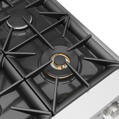 Start2Finish Empava 36-inch Pro-Style slide-in gas range with single oven and stainless steel finish, featuring control knobs and burners.