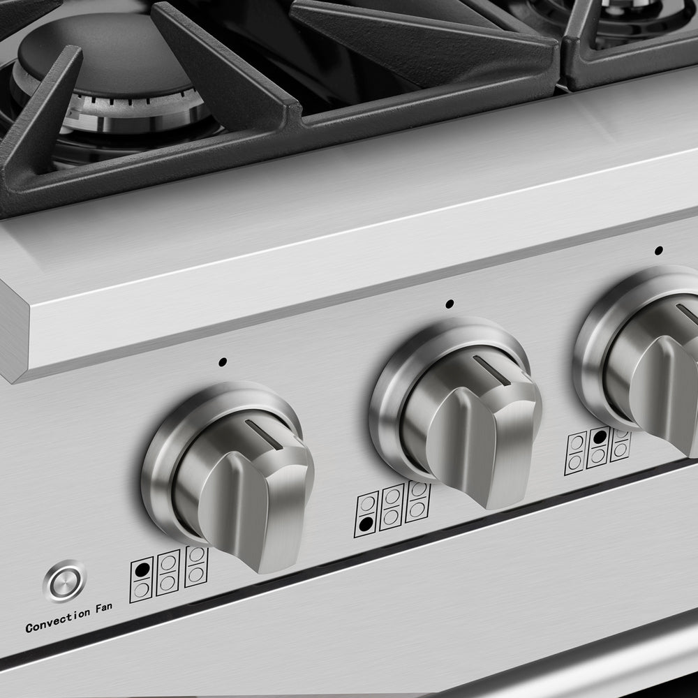 Empava 36-inch pro-style slide-in gas range with single oven, stainless steel finish, and control knobs for home kitchen cooking