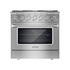 Empava 36-inch pro-style slide-in gas range with a single oven, stainless steel finish, and control knobs in a modern kitchen setting