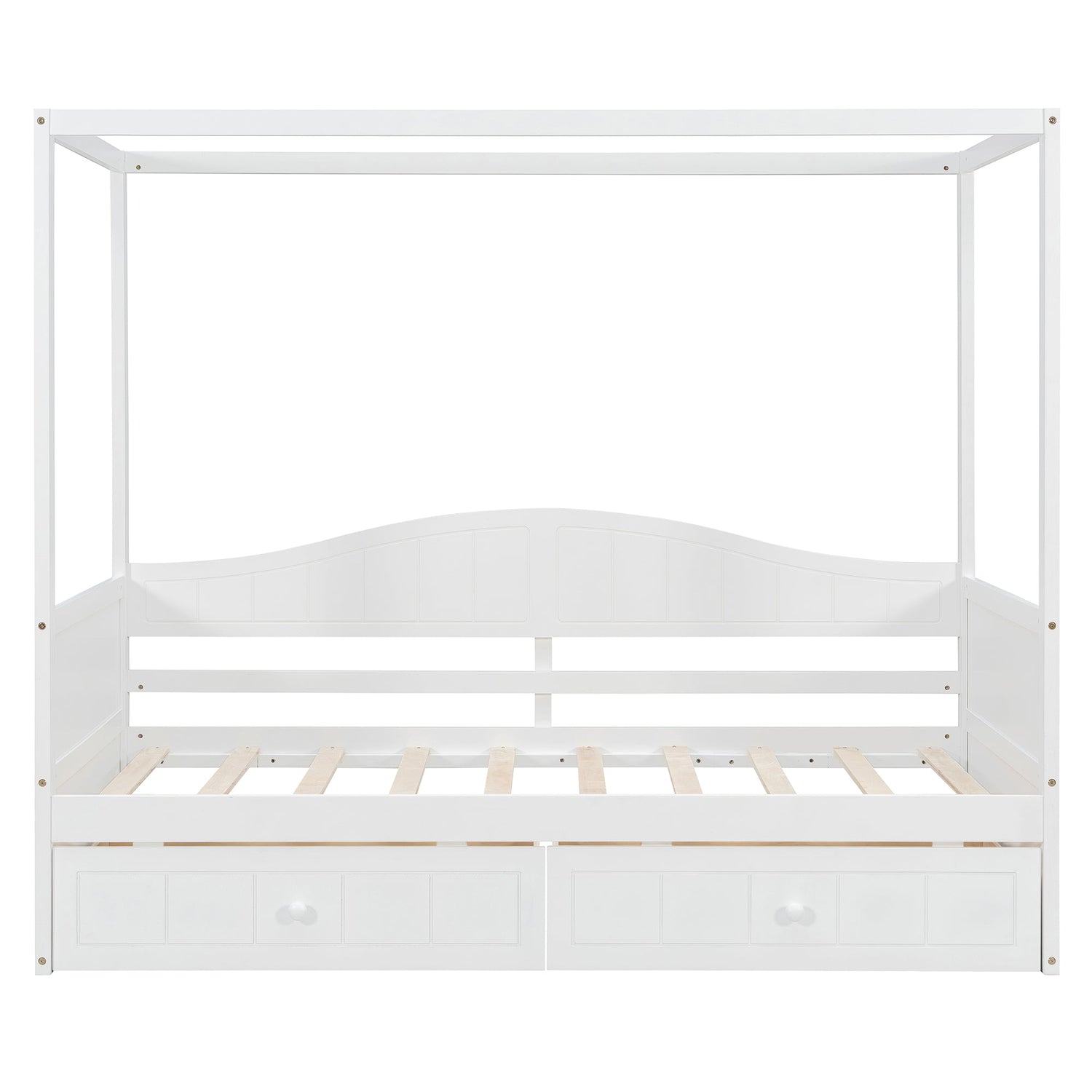 Sangria Beech twin size canopy day bed with two drawers, featuring a wooden frame and fabric canopy for bedroom decor