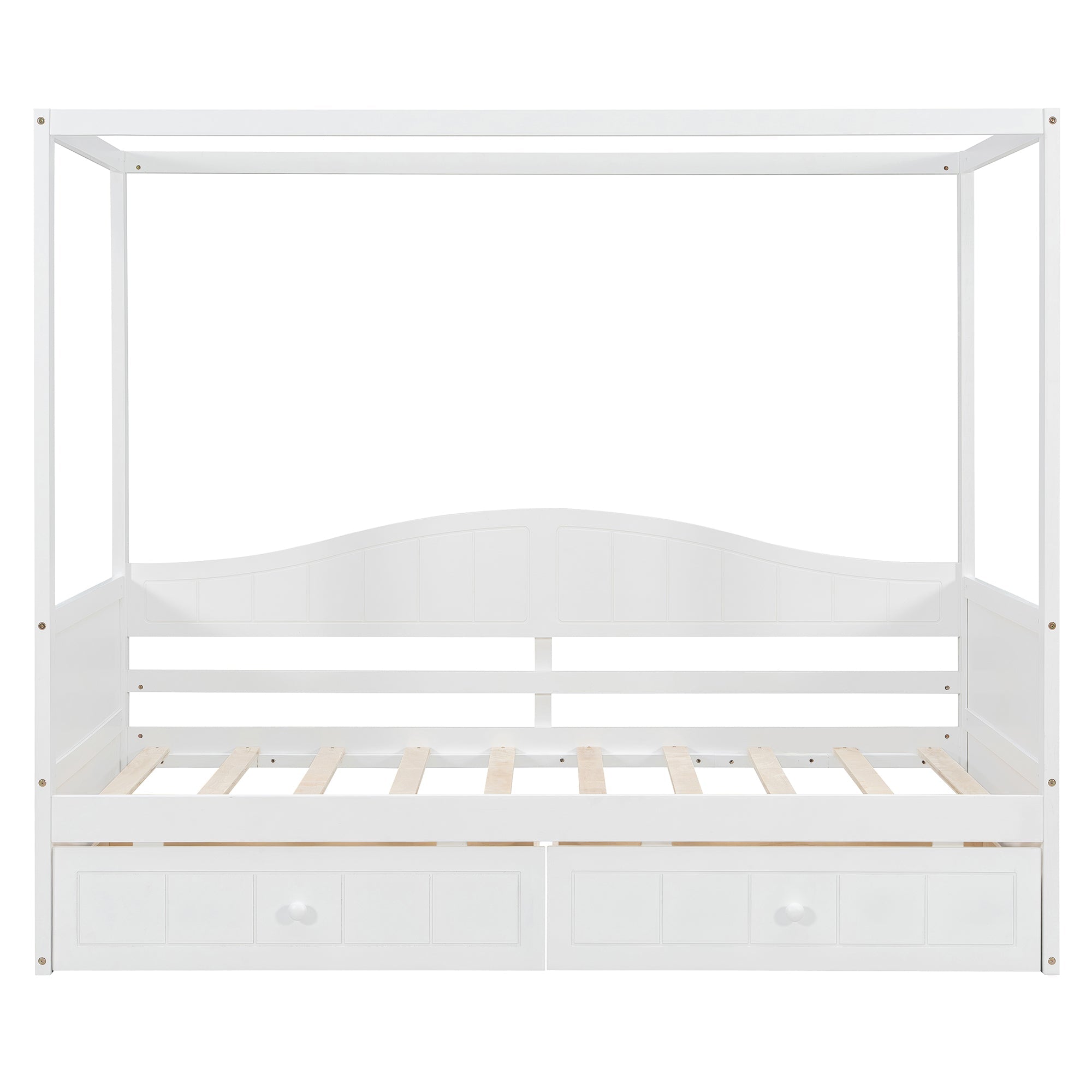 Sangria Beech twin size canopy day bed with two drawers, featuring a wooden frame and fabric canopy for bedroom decor