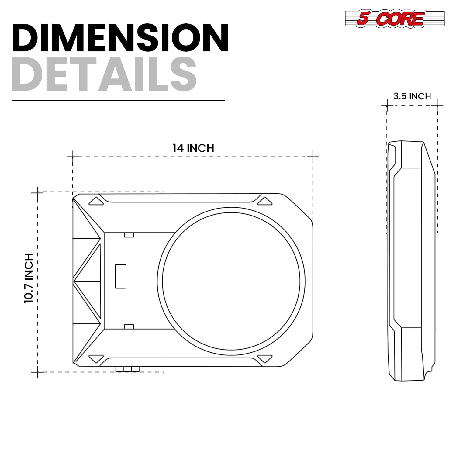 Start2Finish 5Core 10-inch slim under-seat car audio subwoofer with built-in amplifier and enclosure, 800W power output, automotive speaker.
