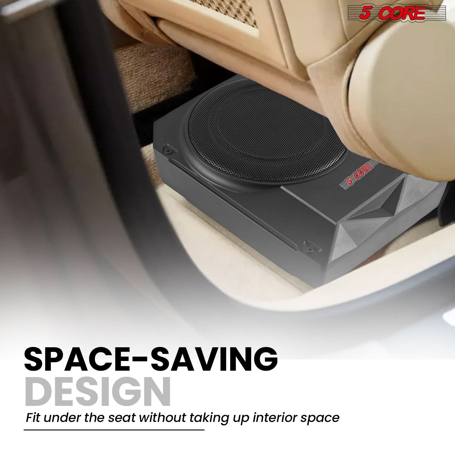 Start2Finish 10-inch slim under seat car audio subwoofer with built-in 800W amplifier and enclosure for enhanced bass.