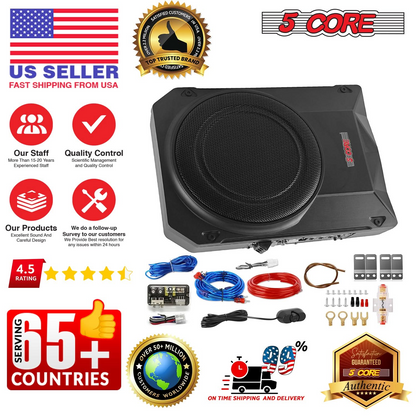 Start2Finish 10-inch Slim under seat car audio subwoofer with built-in amplifier and enclosure, 800W power output.
