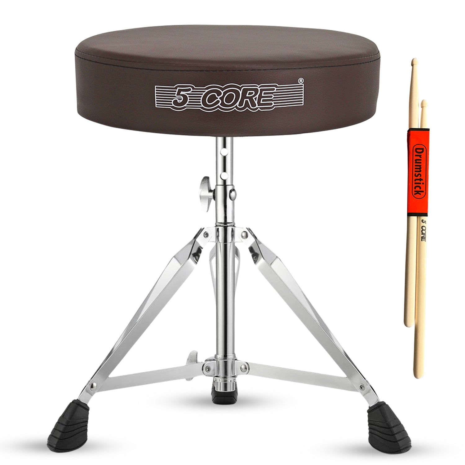 Start2Finish 5 Core Drum Throne with 3-inch padded seat, height adjustable for drumming practice and performance.