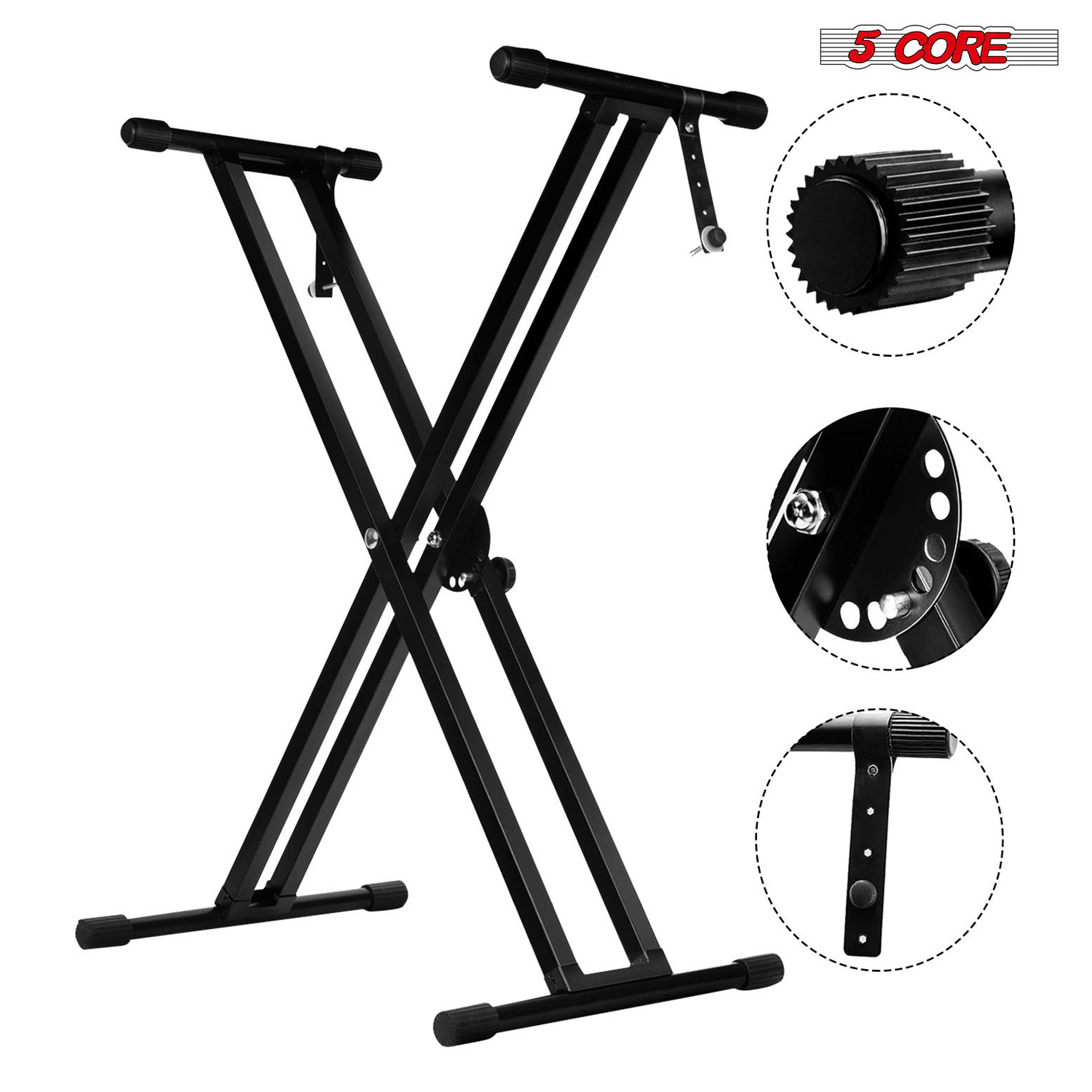 Start2Finish 5-core keyboard stand with dual X-shape design, adjustable, foldable portable support for musical instruments and DJ controllers.