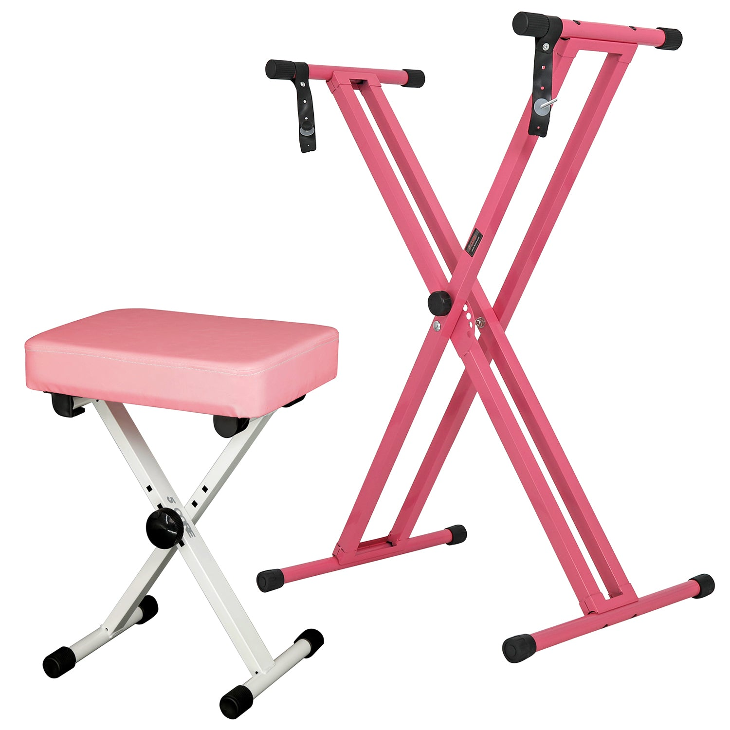 Start2Finish 5-core keyboard stand and padded musician chair set, adjustable piano bench combo for musical instruments.