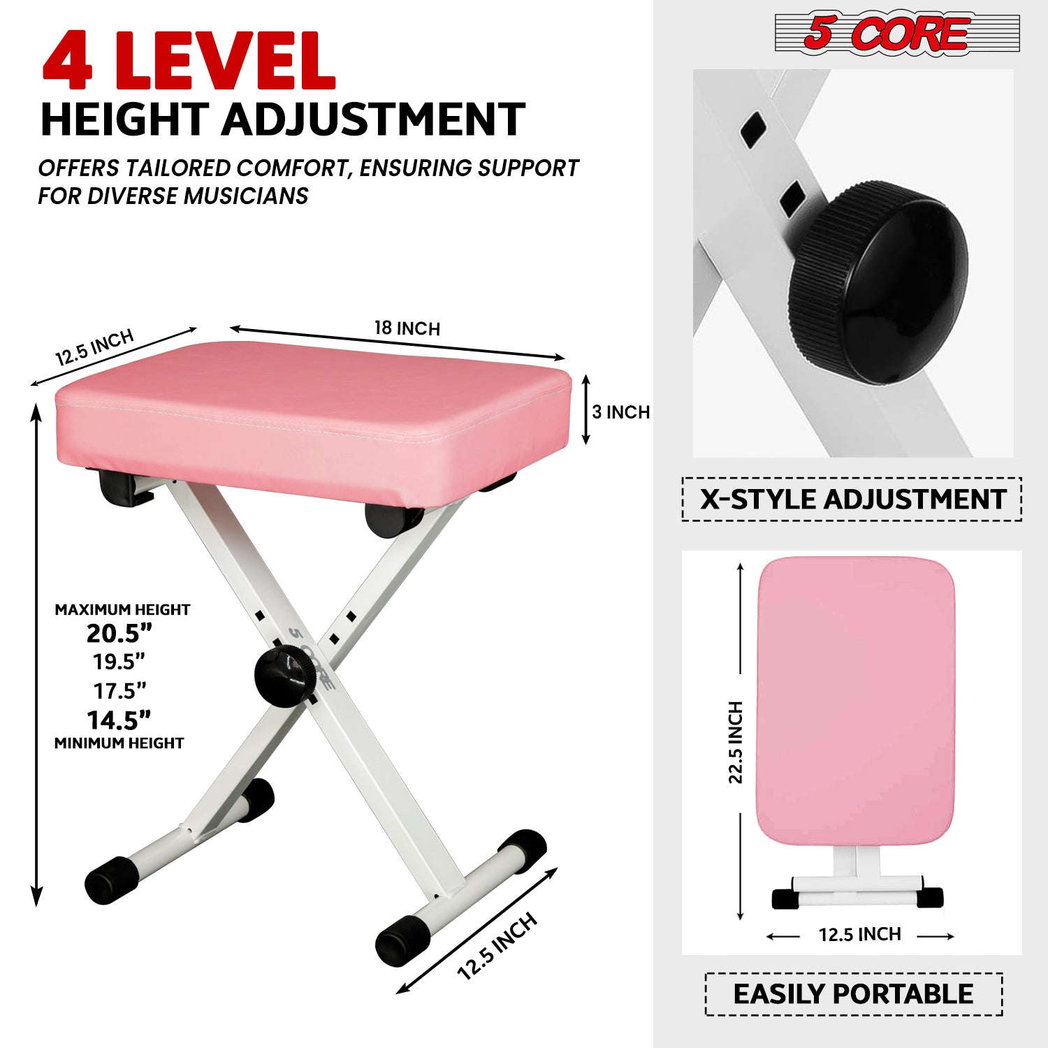 Start2Finish 5 Core keyboard stand and padded musician chair set with adjustable piano bench and keyboard stands for musical instruments.