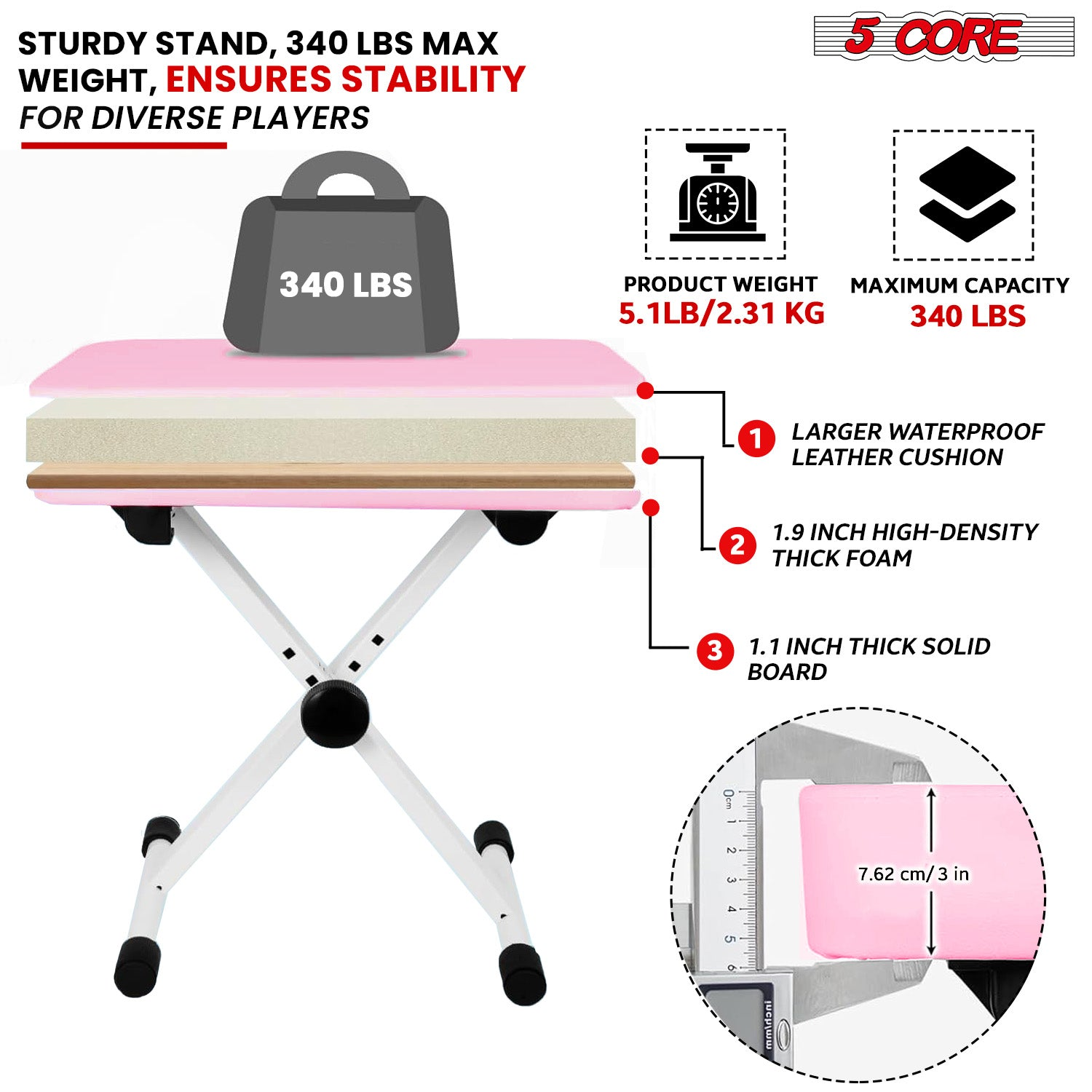 Start2Finish 5-core keyboard stand and adjustable padded piano bench set, perfect for musicians with sturdy, comfortable design.