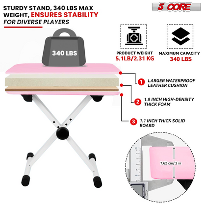 Start2Finish 5-core keyboard stand and adjustable padded piano bench set, perfect for musicians with sturdy, comfortable design.
