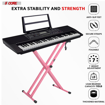 Start2Finish 5-core keyboard stand and adjustable padded piano bench set for musicians, featuring sturdy music stands and comfortable seating.