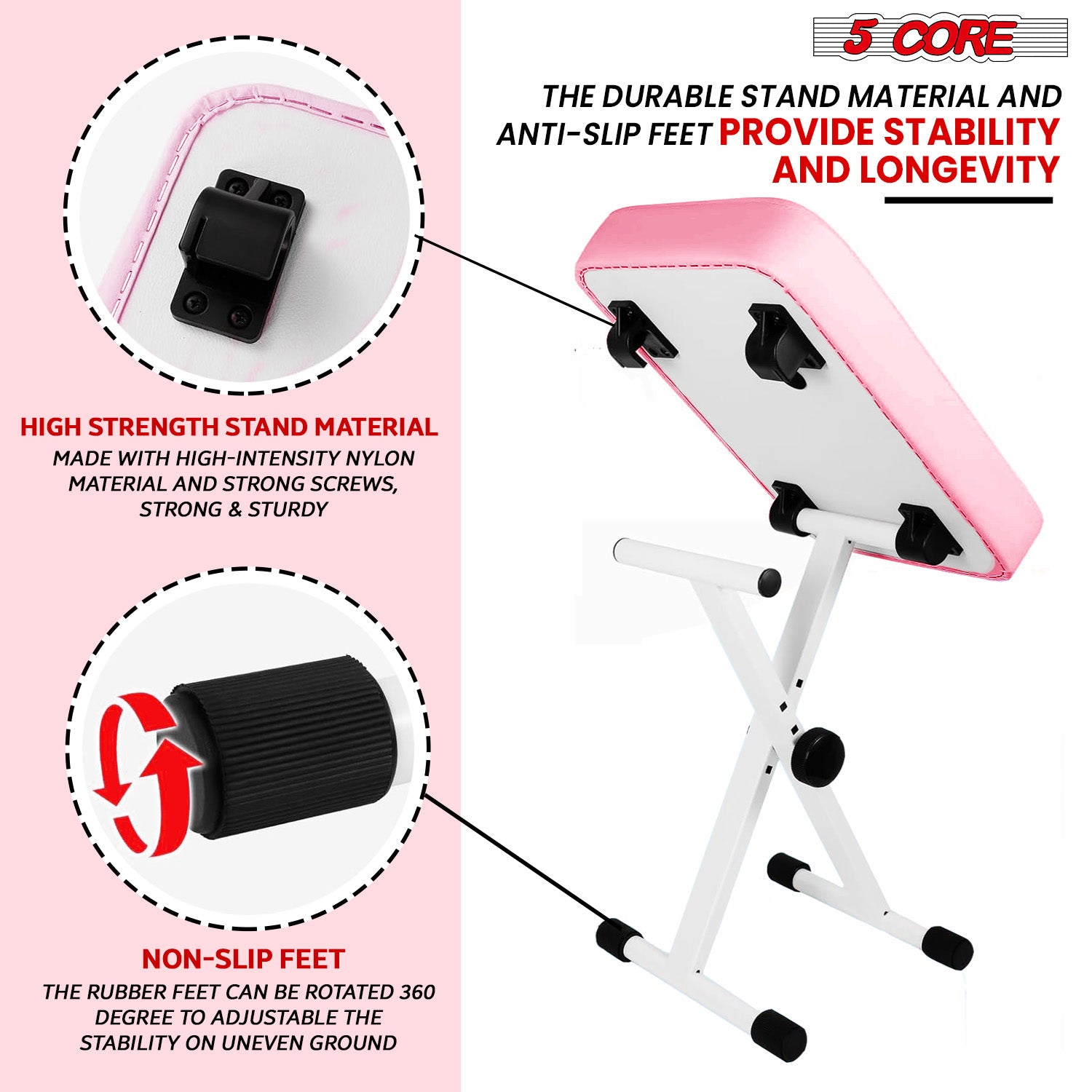 Start2Finish 5-core keyboard stand and padded musician chair set, adjustable piano bench and keyboard stand for musical instruments.