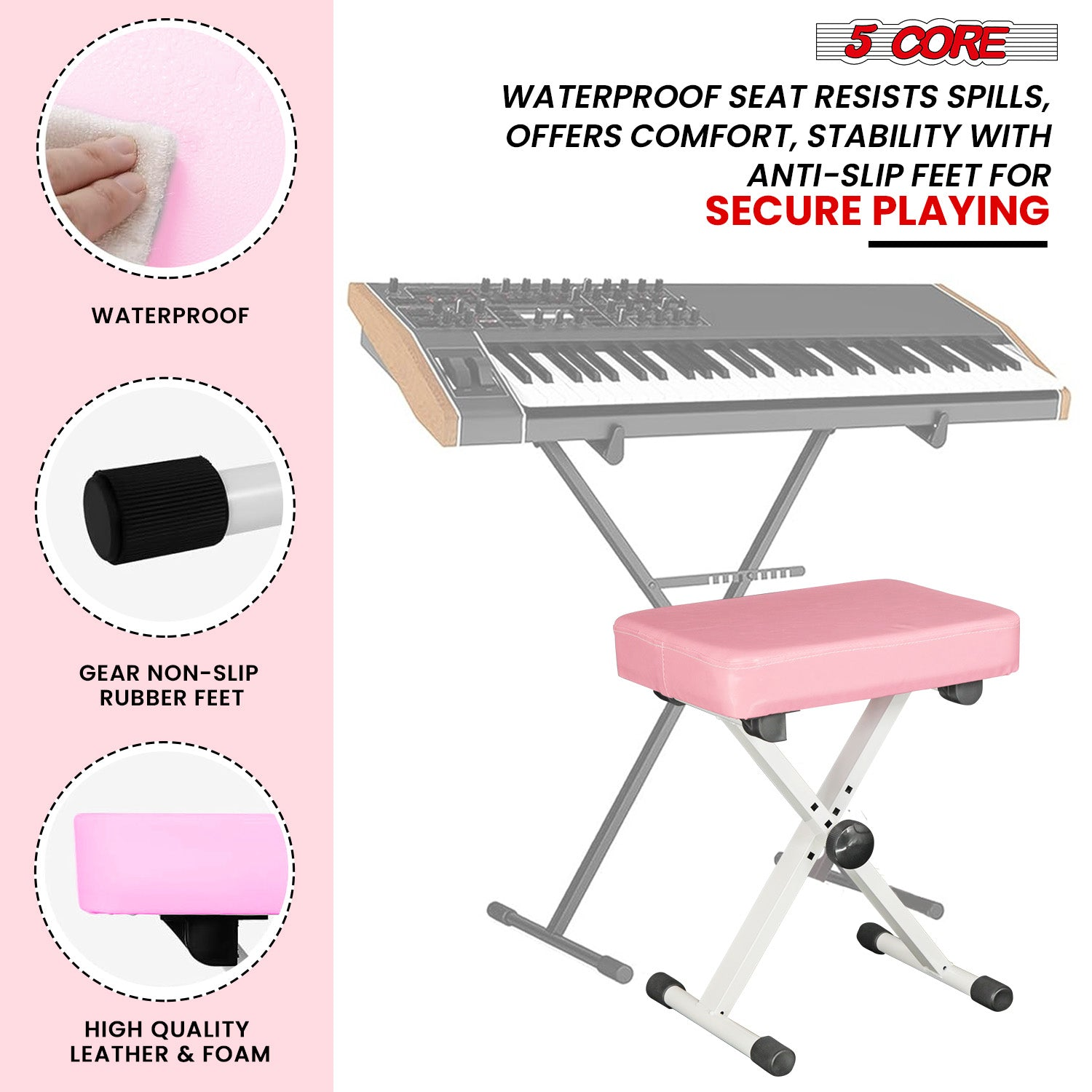 Start2Finish 5-core keyboard stand and padded musician chair set, adjustable piano bench and keyboard stand combo, musical instrument accessories