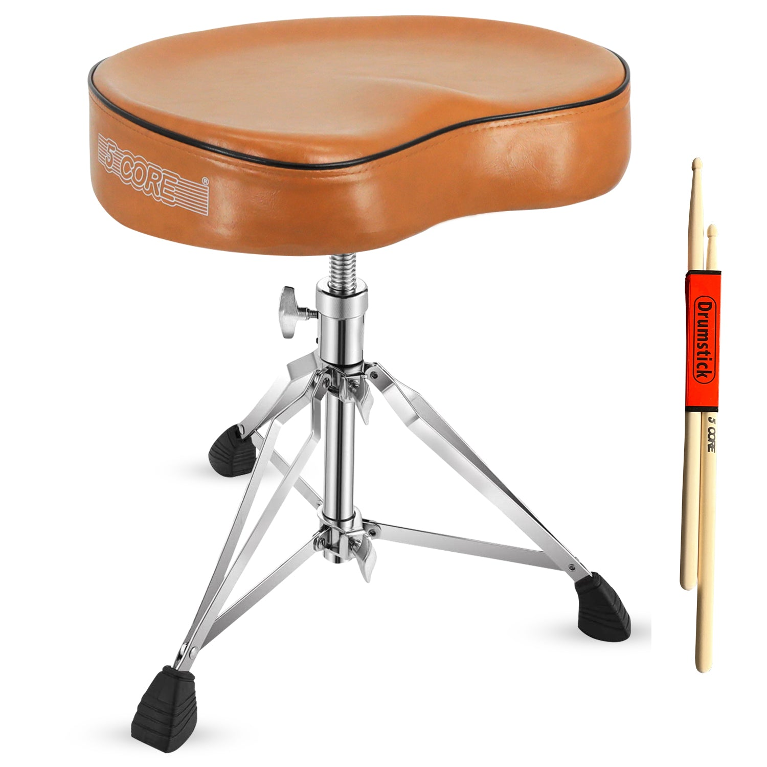 Start2Finish 5 Core Drum Throne with 4-inch padded saddle seat, heavy-duty adjustable drumming chair for musicians.