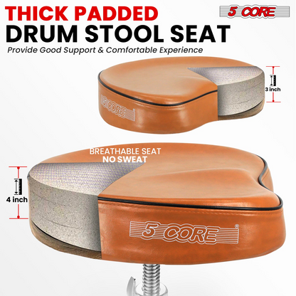 Start2Finish 5 Core Drum Throne with 4-inch padded saddle seat, heavy-duty adjustable drumming chair for musicians.