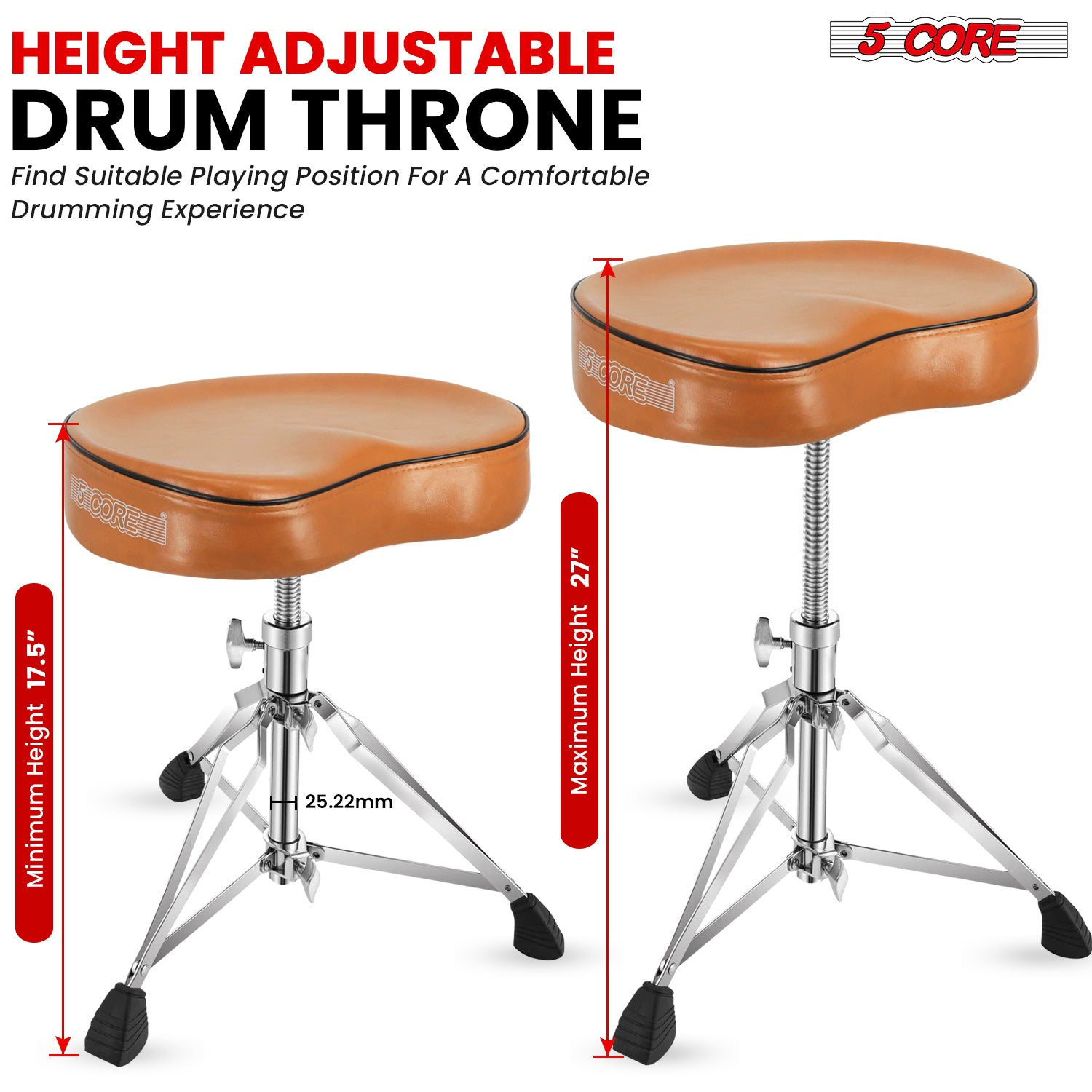 Start2Finish 5 Core Drum Throne with 4-inch padded saddle seat, heavy-duty adjustable drumming chair for musicians
