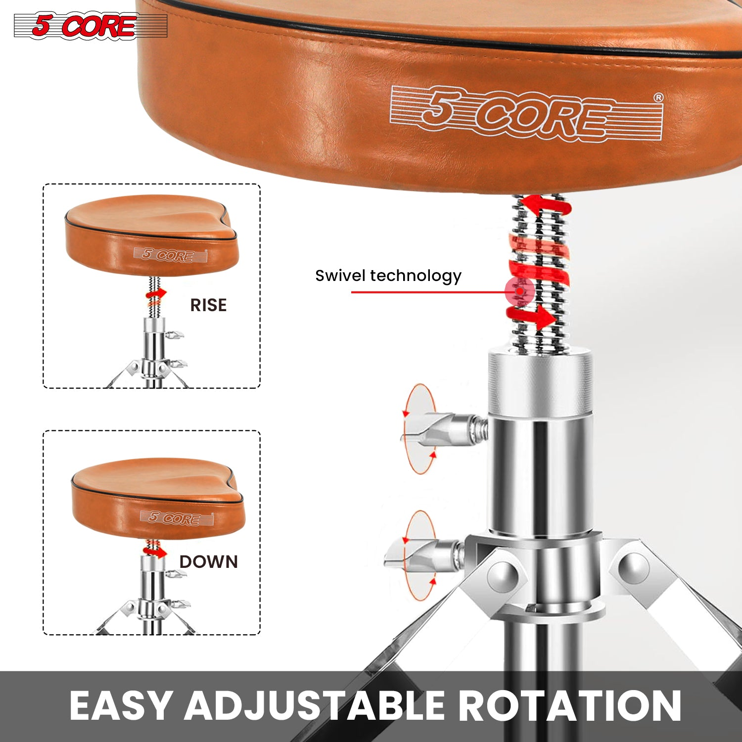 Start2Finish 5 Core Drum Throne with 4-inch padded saddle seat, heavy-duty adjustable drumming chair for musicians.