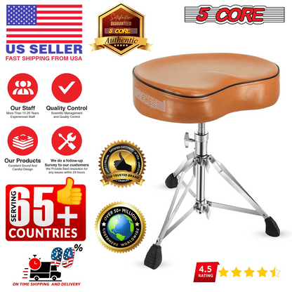 Start2Finish 5 Core Drum Throne with 4-inch padded saddle seat, heavy-duty adjustable drumming chair for musicians.