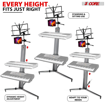 Start2Finish 5-core keyboard stand, 2-tier aluminum column for 61, 76, 88-key keyboards, heavy-duty musical instrument stand