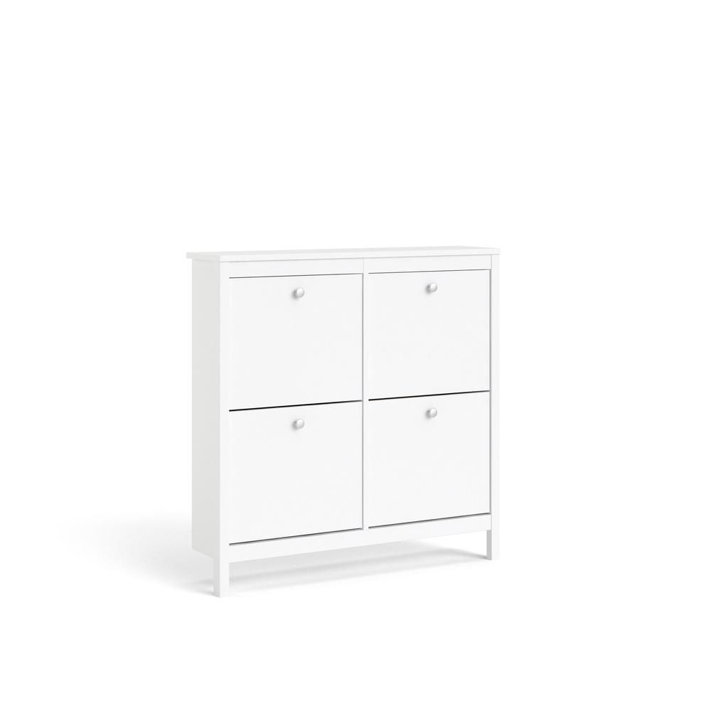 White Madrid 4 Drawer Shoe Cabinet by Start2Finish with sleek drawers and modern design, perfect for organized footwear storage.