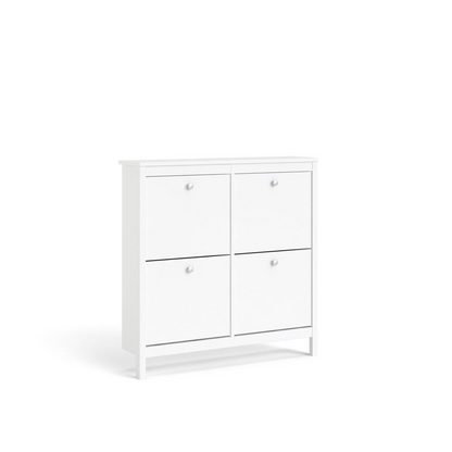White Madrid 4 Drawer Shoe Cabinet by Start2Finish with sleek drawers and modern design, perfect for organized footwear storage.