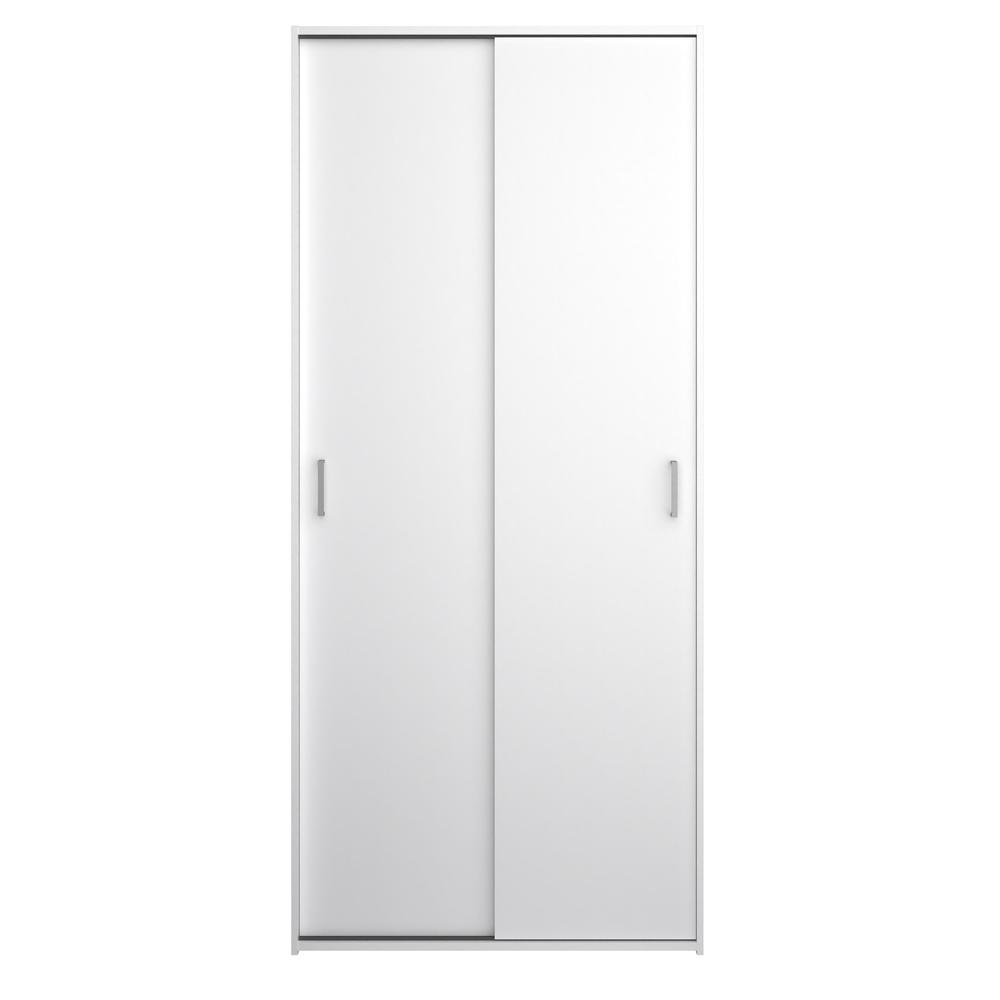 White space wardrobe with two sliding doors and sleek design, featuring modern furniture style by Start2Finish.