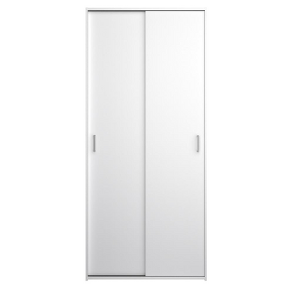 White space wardrobe with two sliding doors and sleek design, featuring modern furniture style by Start2Finish.