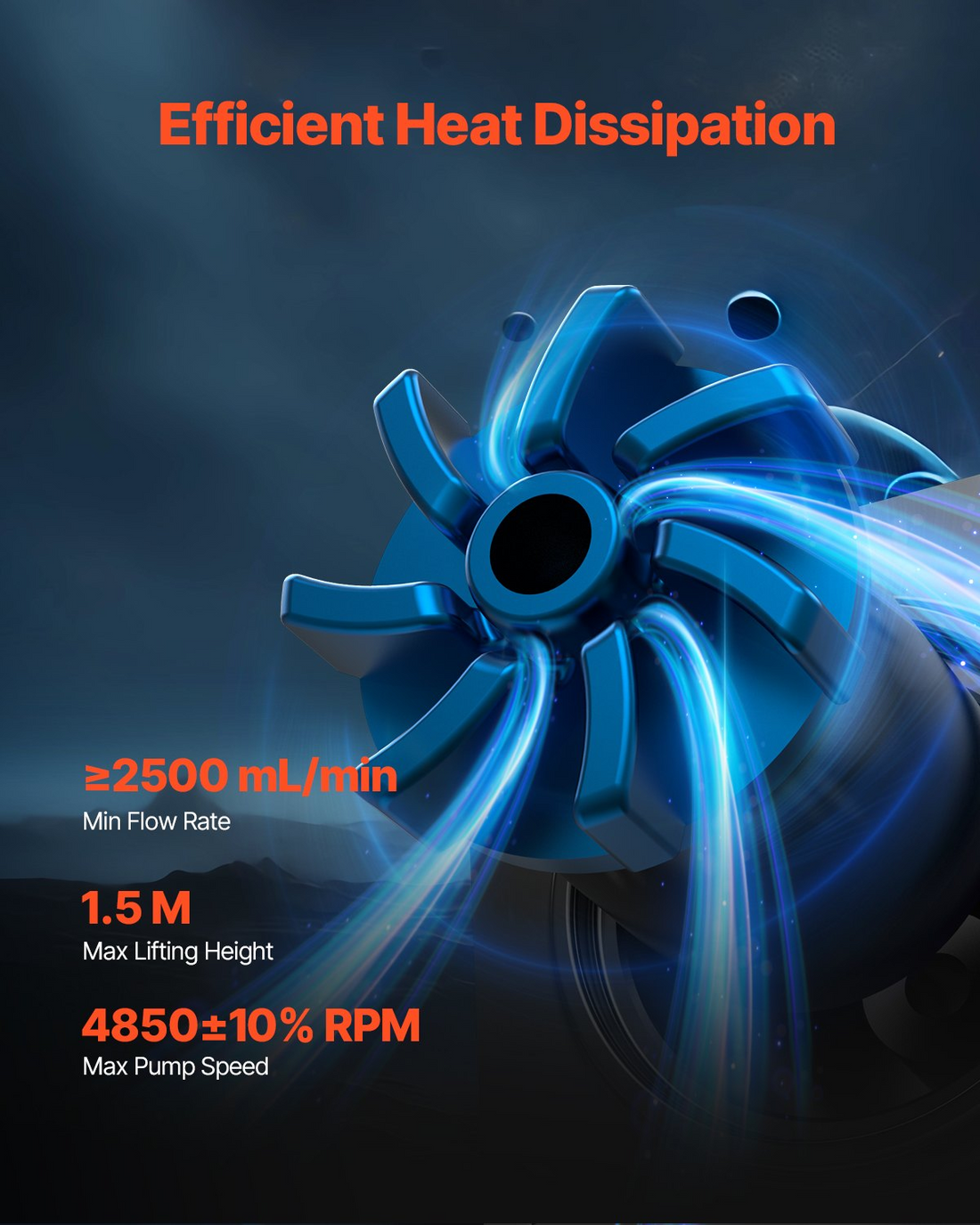 VEVOR CPU liquid cooler with 120mm fan, LCD display, ARGB lighting, black design, compatible with Intel and AMD processors.