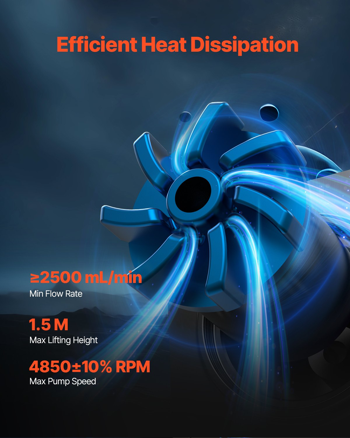 VEVOR CPU liquid cooler with 120mm fan, LCD display, ARGB lighting, black design, compatible with Intel and AMD processors.