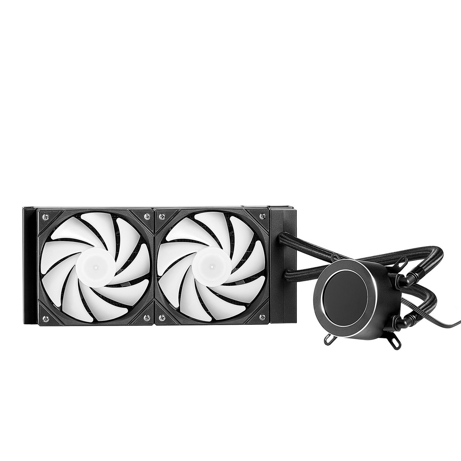 Start2Finish VEVOR CPU liquid cooler with 120mm fan, LCD display, ARGB lighting, for Intel and AMD desktop PCs.