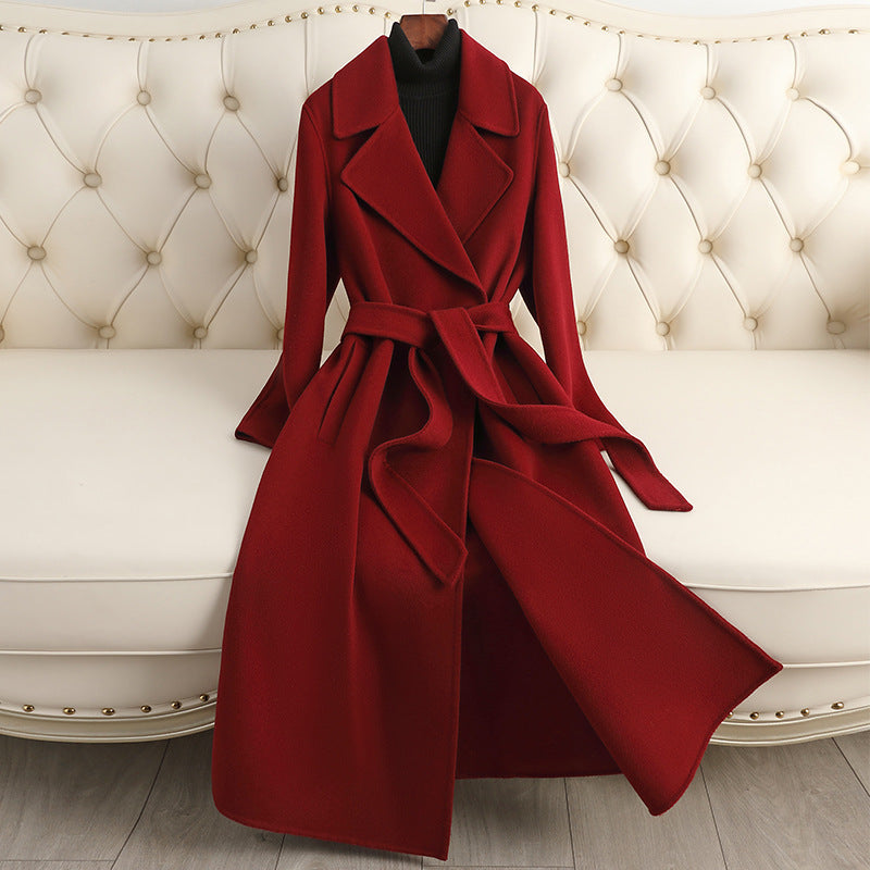 Korean wool coat for women by Carmine Juneberry, elegant autumn and winter jacket with a stylish, warm design.