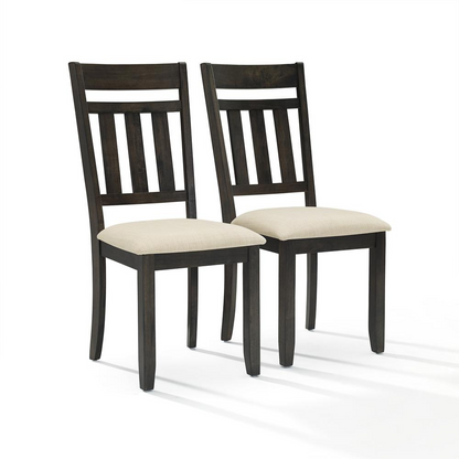 Two Start2Finish Hayden 2-piece slat back dining chairs with wooden seats and vertical slat backs on a plain background.